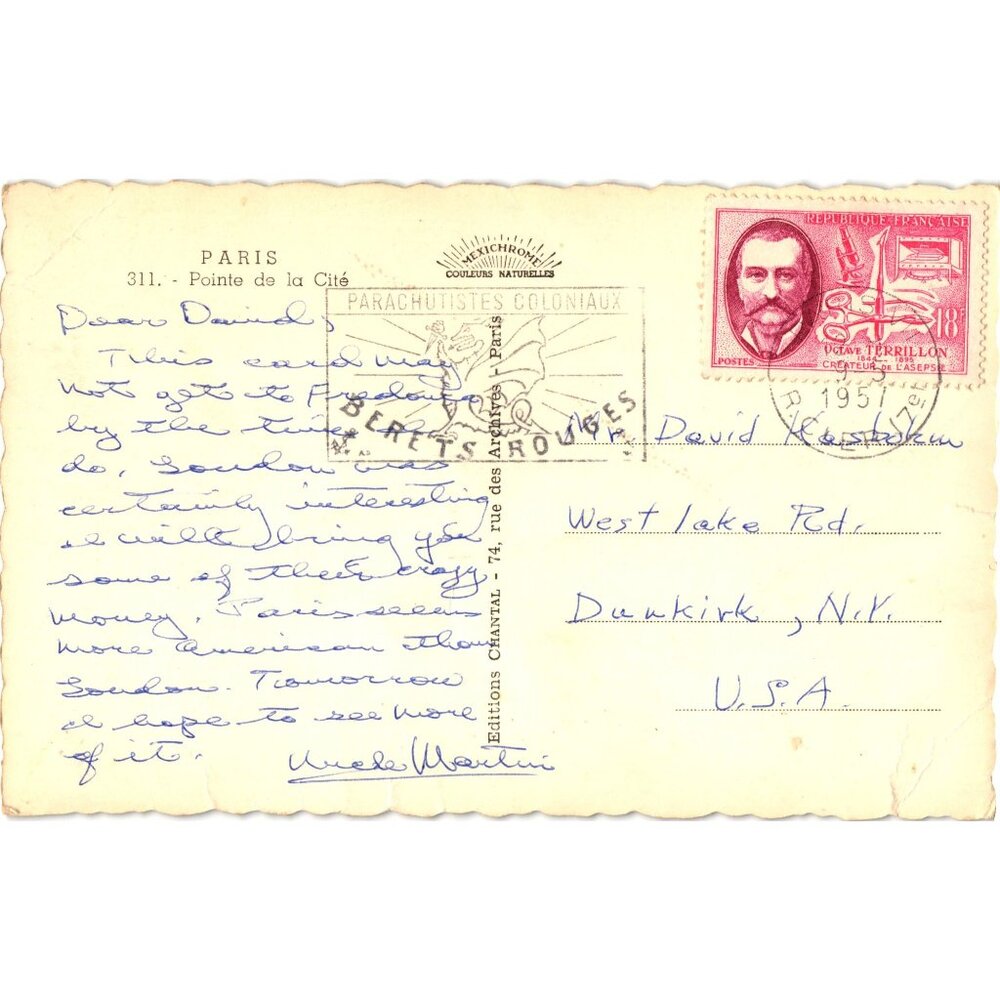 Vintage Paris Postcard Pointe De La Cite France 1951 Mailed Handwritten Chantal - Picture 2 of 2